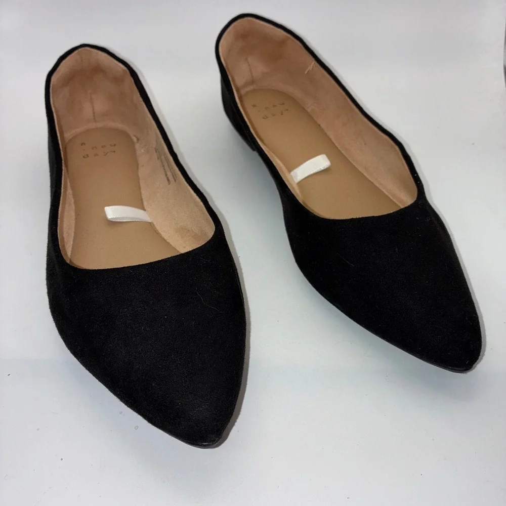 A New Day Womens Pointed Toe Ballet Flats Black Faux Suede‎ Slip On Shoes 7.5